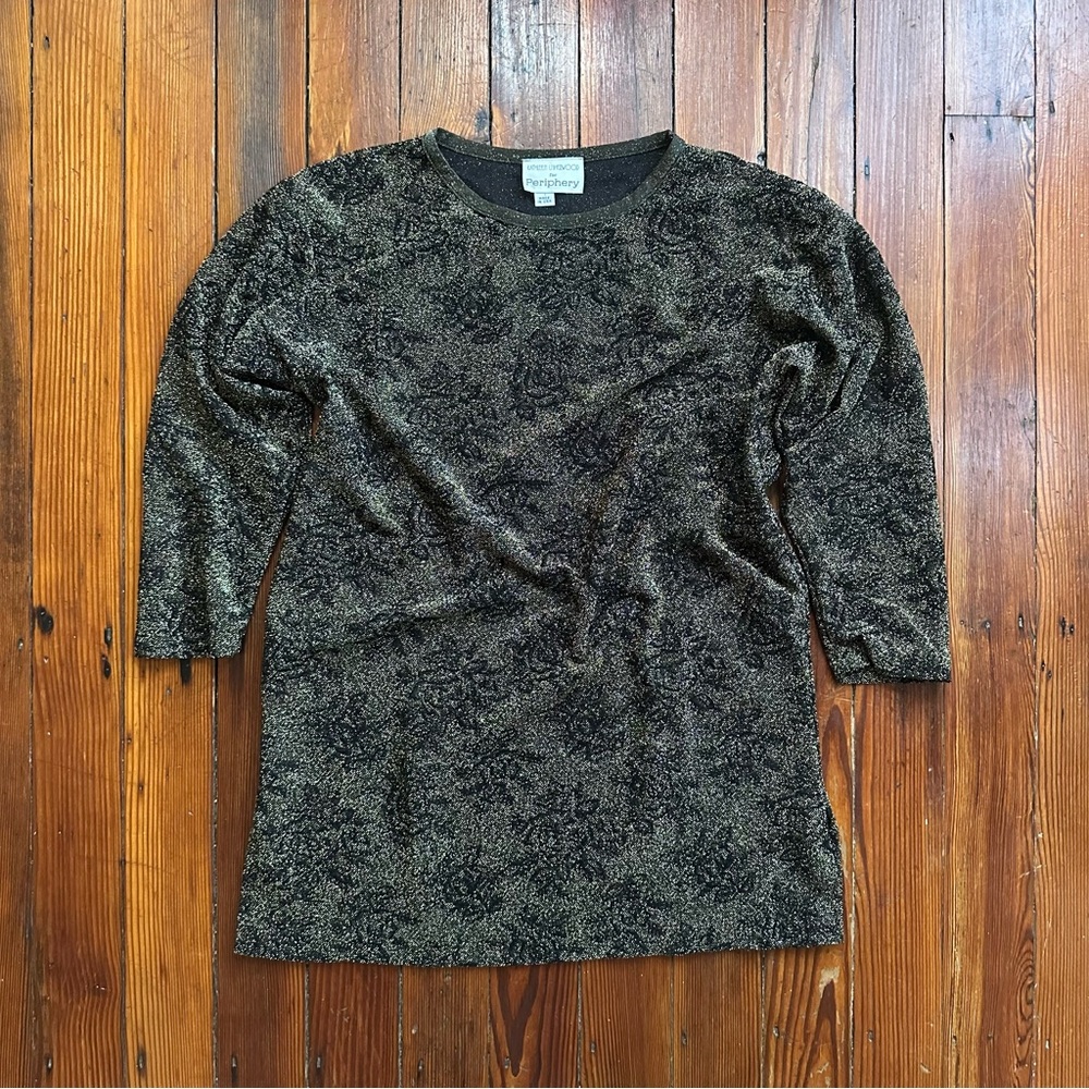 Vintage 90s Kathleen Usherwood for Periphery sheer metallic gold rose top Large